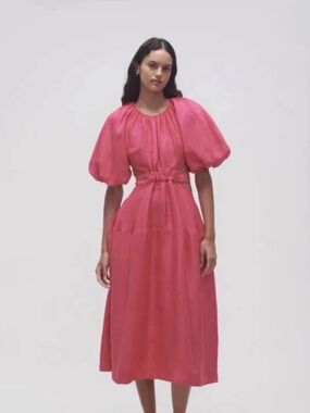 Aje Hot Pink Balloon-Sleeve Midi Dress